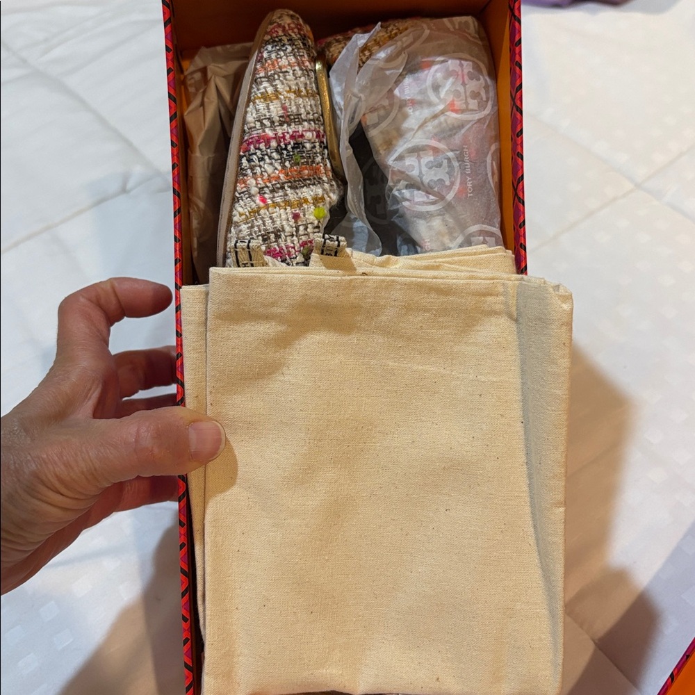 Tory Burch Colorful Tweed Flats with Gold Accent - Picture 12 of 12